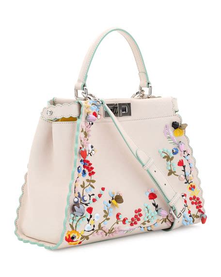 fendi peekaboo large floral-embroidered satchel bag beige price|Fendi peekaboo sizes.